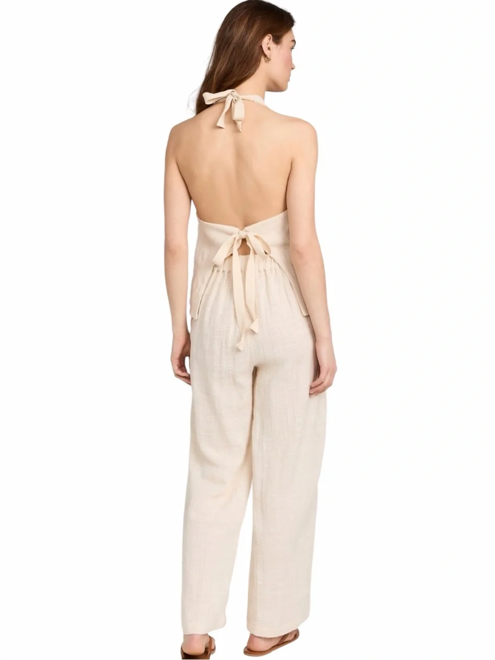 Free People Cream Linen-Blend Vest & Wide Leg Pants 2-Piece Set Size S